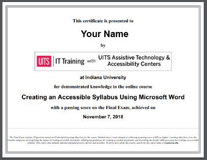 Course certificate example as thumbnail