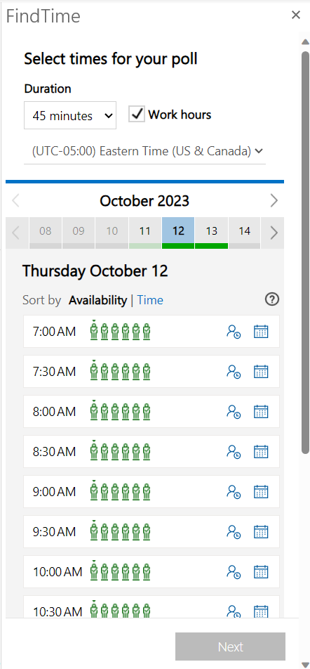The FindTime Scheduling Poll sidebar.
