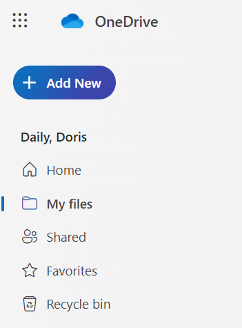 OneDrive sidebar with the My files section highlighted.