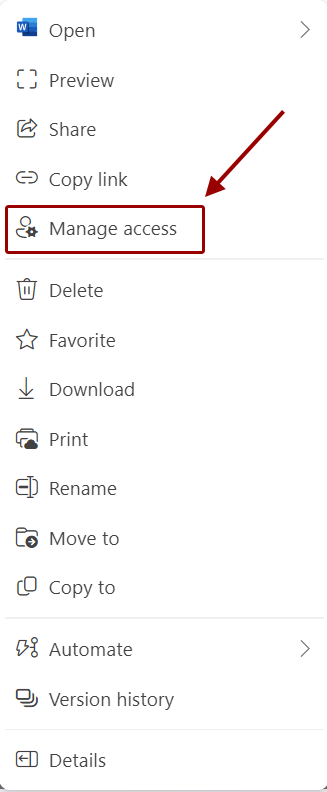The more settings menu with the manage access option highlighted
