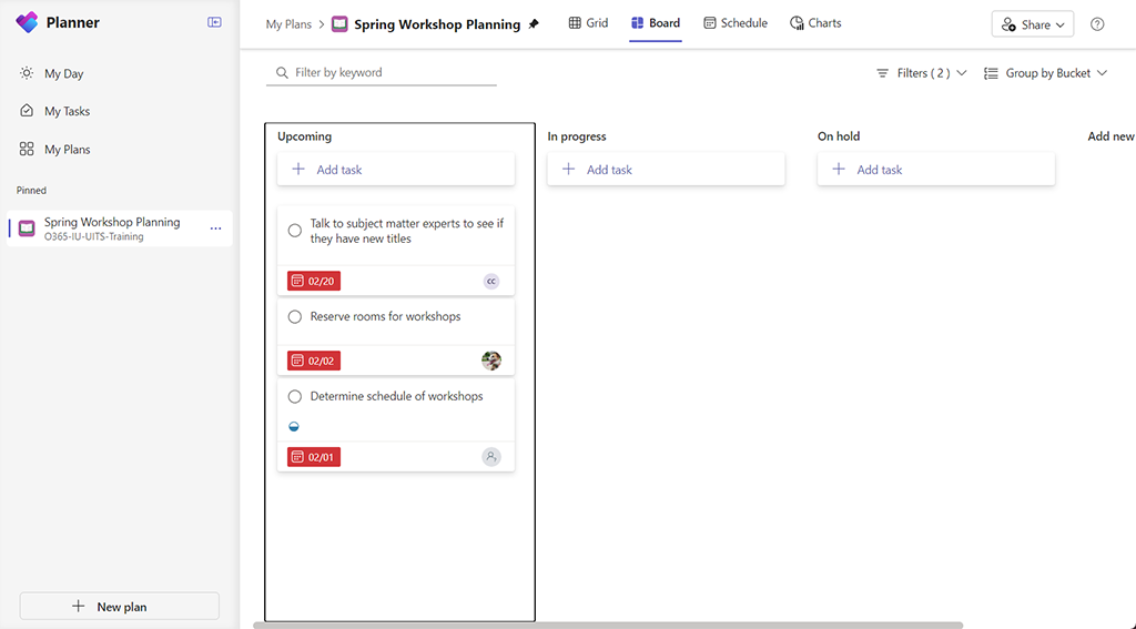 The Microsoft Teams planner app with a plan selected showing that the interface is the same as the interface in microsoft planner on the web.