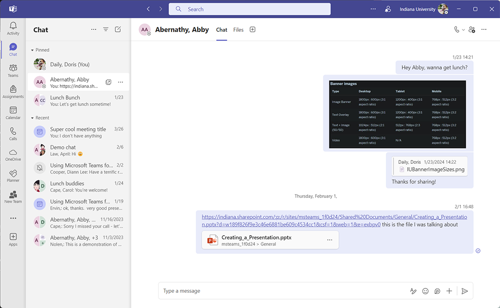 the chat app in Microsoft teams.