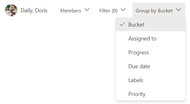 The group by bucket menu expanded to show all the available grouping options.