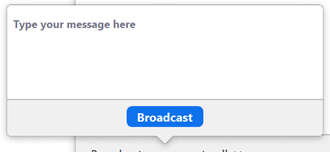 Screenshot of the Broadcast message popup, with text in the text field that says "Type your message here".